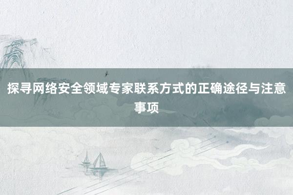 探寻网络安全领域专家联系方式的正确途径与注意事项