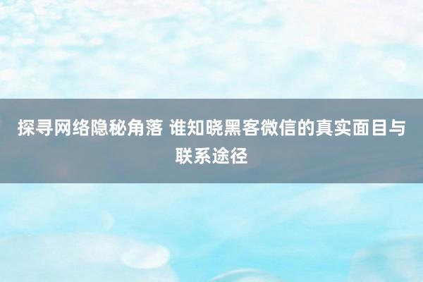 探寻网络隐秘角落 谁知晓黑客微信的真实面目与联系途径